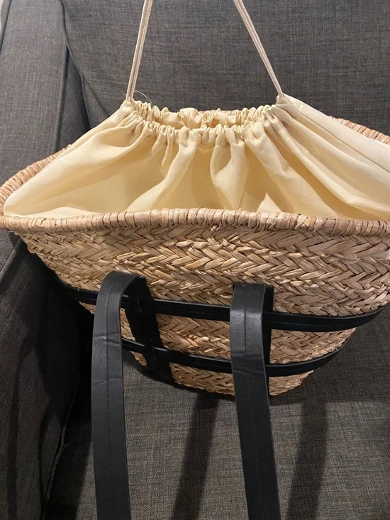 Woven Straw Tote Bag with Black Trim - Picture 3 of 7